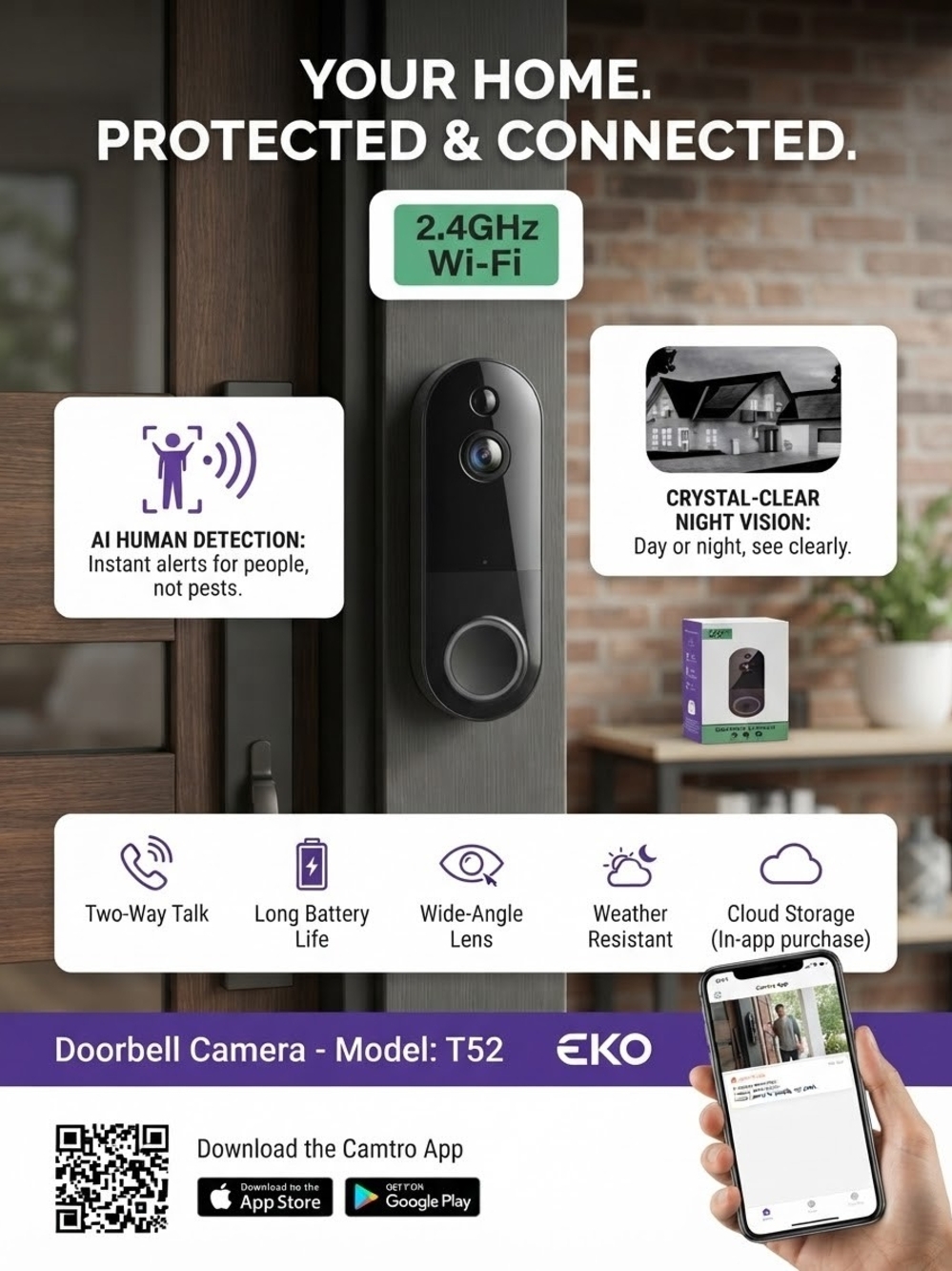 Wireless Video Doorbell Camera Smart HD Night Vision AI Human Detection Linen
